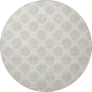 HomeRoots 8' Washable Round Rug with Ivory and Beige Polka Dots – UV Protected, Stylish, and Durable for Homes 677402