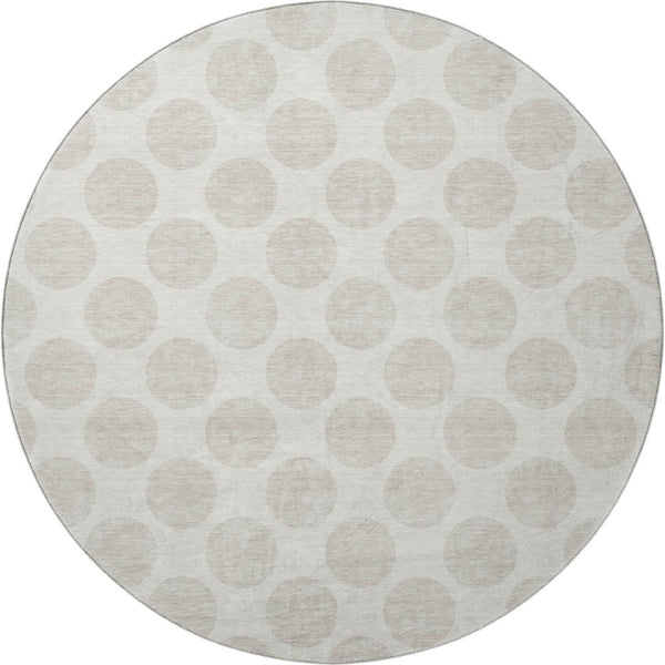HomeRoots 8' Washable Round Rug with Ivory and Beige Polka Dots – UV Protected, Stylish, and Durable for Homes 677402