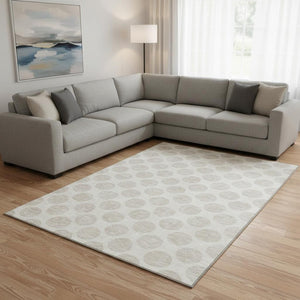 HomeRoots 8' X 10' Ivory & Beige Polka Dot Washable Rug – Family-Friendly, Stain-Resistant & UV Protected! 677403
