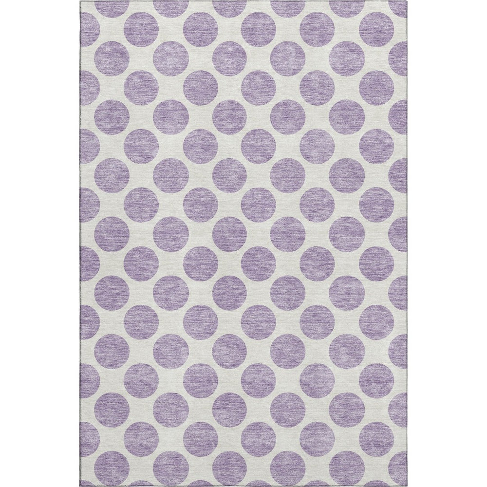HomeRoots 5' X 8' Lavender and Ivory Polka Dot Washable Area Rug – UV Protected, Soft, and Stylish for Homes! 677407