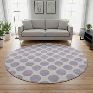 HomeRoots 8' Lavender Polka Dot Round Rug - Washable, UV Protected, Stain Resistant for Stylish, Active Homes 677408