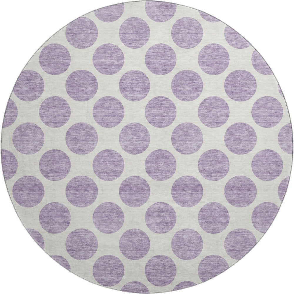 HomeRoots 8' Lavender Polka Dot Round Rug - Washable, UV Protected, Stain Resistant for Stylish, Active Homes 677408