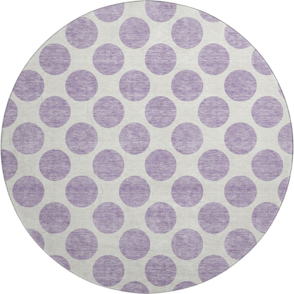 HomeRoots 8' Lavender Polka Dot Round Rug - Washable, UV Protected, Stain Resistant for Stylish, Active Homes 677408