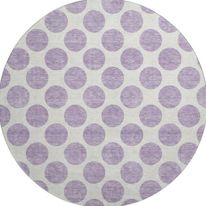 HomeRoots 8' Lavender Polka Dot Round Rug - Washable, UV Protected, Stain Resistant for Stylish, Active Homes 677408