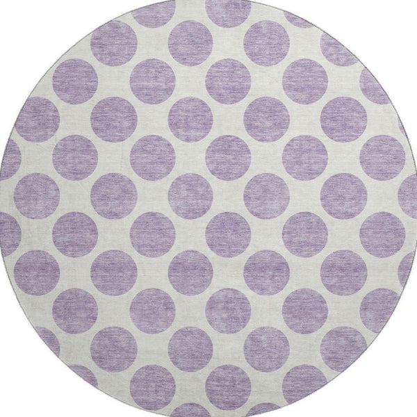 HomeRoots 8' Lavender Polka Dot Round Rug - Washable, UV Protected, Stain Resistant for Stylish, Active Homes 677408