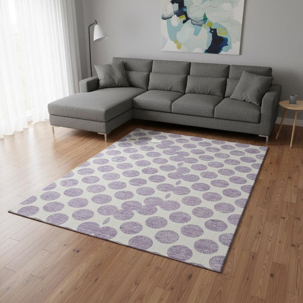HomeRoots 9' X 12' Playful Lavender & Ivory Polka Dot Washable Area Rug with UV Protection for Easy Care 677410