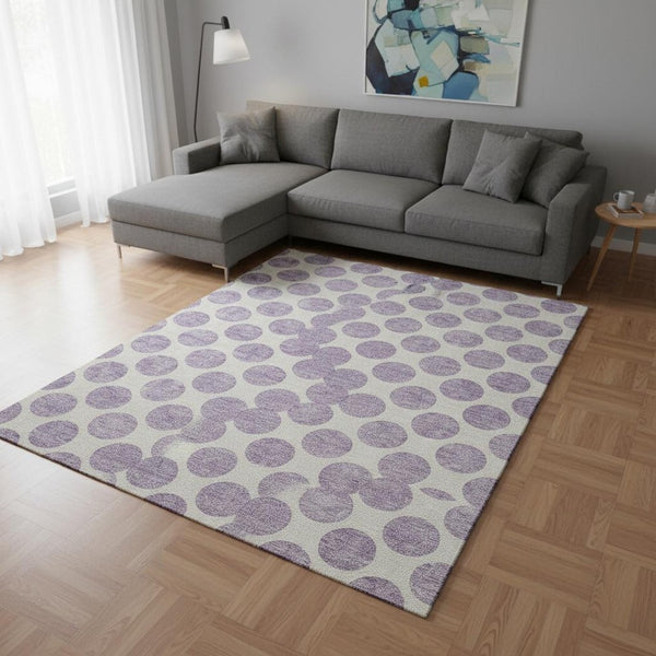 HomeRoots 10' X 14' Lavender Polka Dot Area Rug - Washable, UV-Protected, Durable for Family & Outdoor Spaces 677411