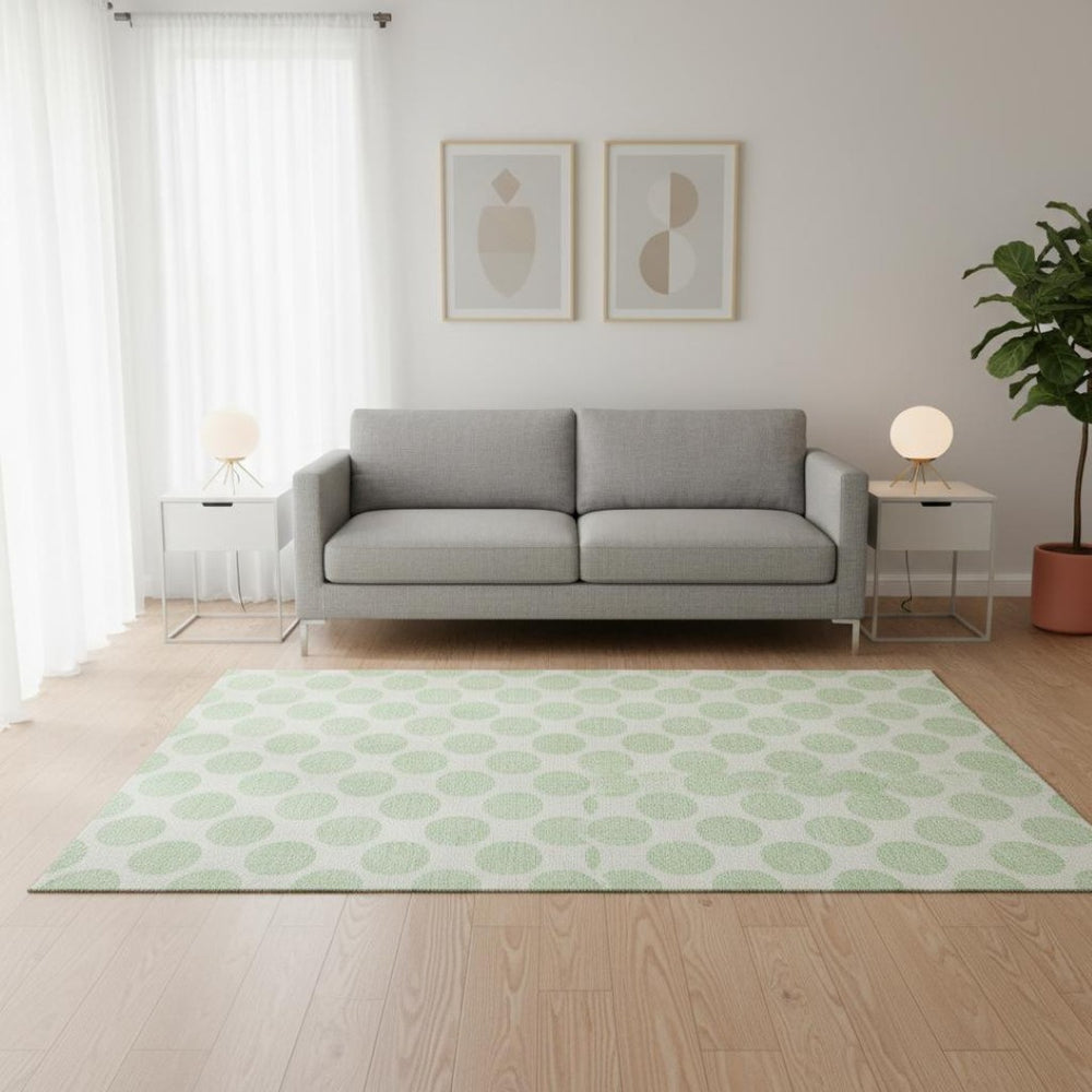 HomeRoots 5' X 8' Mint Green Polka Dot Area Rug - Washable, UV Protected, Durable & Perfect for Any Room! 677413