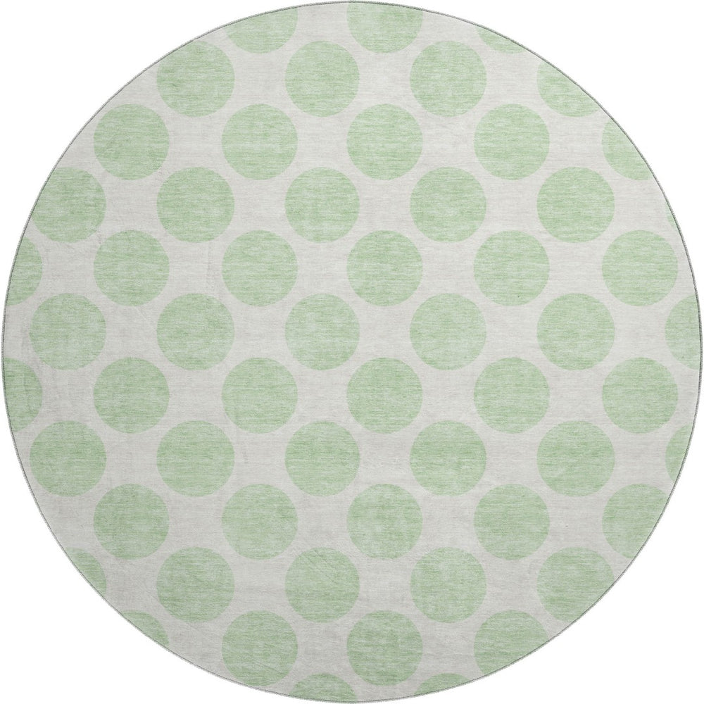 HomeRoots 8' Mint Green & Ivory Polka Dot Washable Round Rug – Durable, Stain-Resistant with UV Protection! 677414