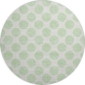 HomeRoots 8' Mint Green & Ivory Polka Dot Washable Round Rug – Durable, Stain-Resistant with UV Protection! 677414