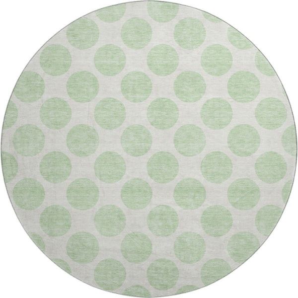 HomeRoots 8' Mint Green & Ivory Polka Dot Washable Round Rug – Durable, Stain-Resistant with UV Protection! 677414
