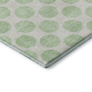 HomeRoots 8' Mint Green & Ivory Polka Dot Washable Round Rug – Durable, Stain-Resistant with UV Protection! 677414