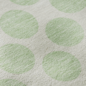 HomeRoots 8' Mint Green & Ivory Polka Dot Washable Round Rug – Durable, Stain-Resistant with UV Protection! 677414