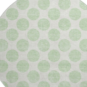 HomeRoots 8' Mint Green & Ivory Polka Dot Washable Round Rug – Durable, Stain-Resistant with UV Protection! 677414