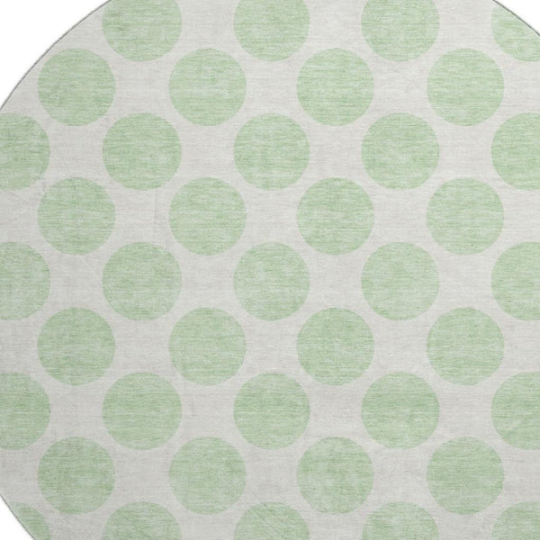 HomeRoots 8' Mint Green & Ivory Polka Dot Washable Round Rug – Durable, Stain-Resistant with UV Protection! 677414