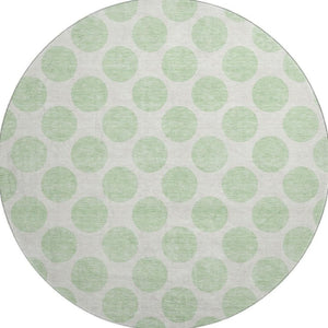 HomeRoots 8' Mint Green & Ivory Polka Dot Washable Round Rug – Durable, Stain-Resistant with UV Protection! 677414