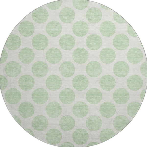 HomeRoots 8' Mint Green & Ivory Polka Dot Washable Round Rug – Durable, Stain-Resistant with UV Protection! 677414