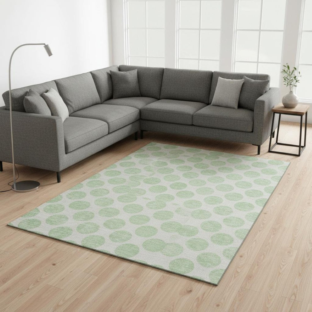 HomeRoots 8' X 10' Mint Green Polka Dot Washable Area Rug - UV Protected, Stylish & Stain Resistant for Homes 677415
