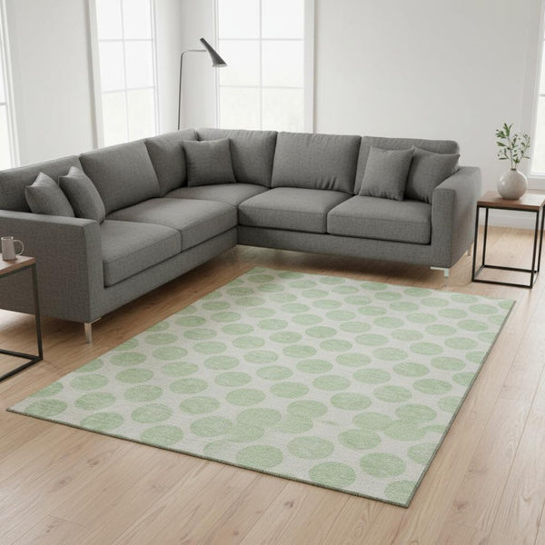 HomeRoots 9' Mint Green & Ivory Polka Dot Area Rug - Washable, UV Protected, Durable for Family Spaces & Playrooms 677416