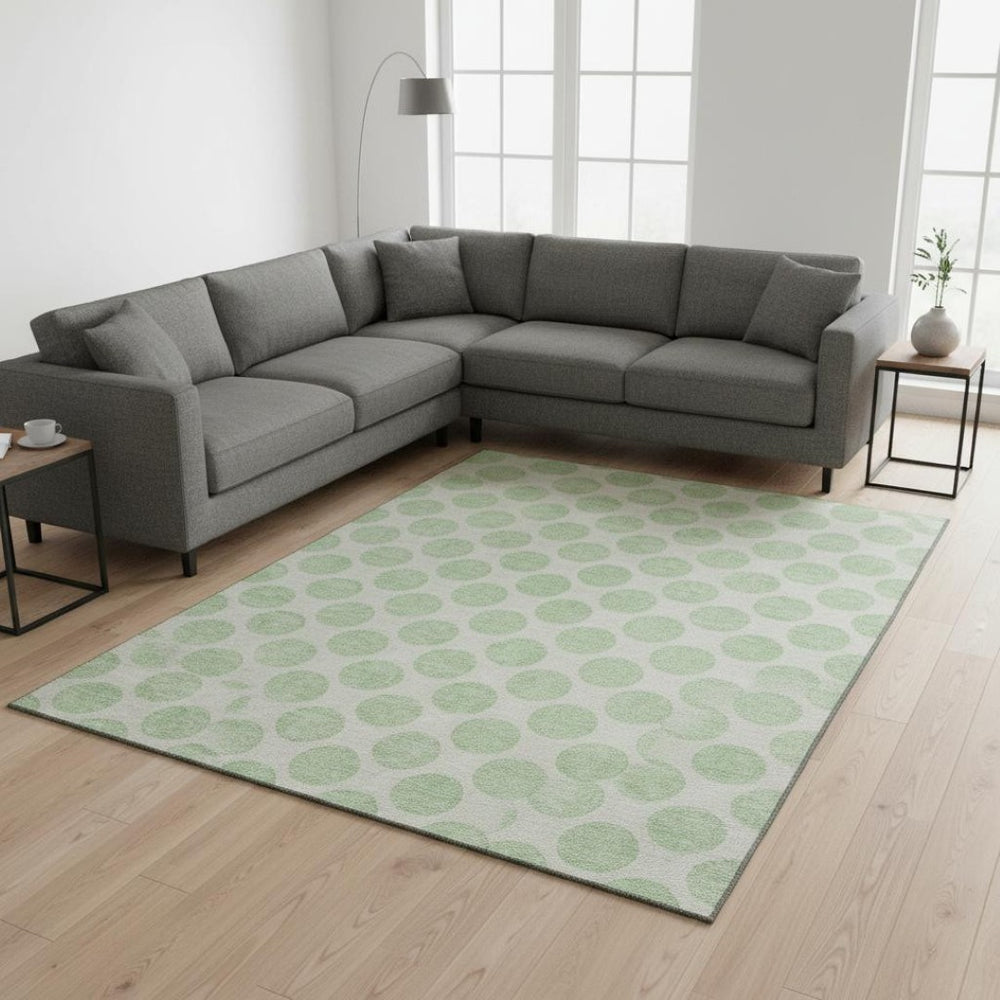 HomeRoots 10' X 14' Mint Green & Ivory Polka Dot Washable Area Rug – Stylish, Durable & UV-Protected Design! 677417