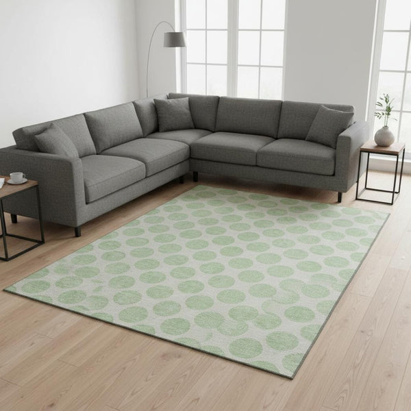 HomeRoots 10' X 14' Mint Green & Ivory Polka Dot Washable Area Rug – Stylish, Durable & UV-Protected Design! 677417