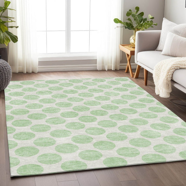 HomeRoots 10' X 14' Mint Green & Ivory Polka Dot Washable Area Rug – Stylish, Durable & UV-Protected Design! 677417