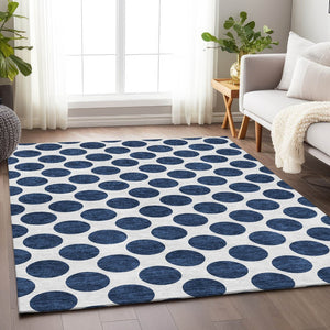 HomeRoots 5' X 8' Navy Blue & Ivory Polka Dot Area Rug - Washable, UV-Protected, Stain-Resistant & Kid-Friendly! 677419