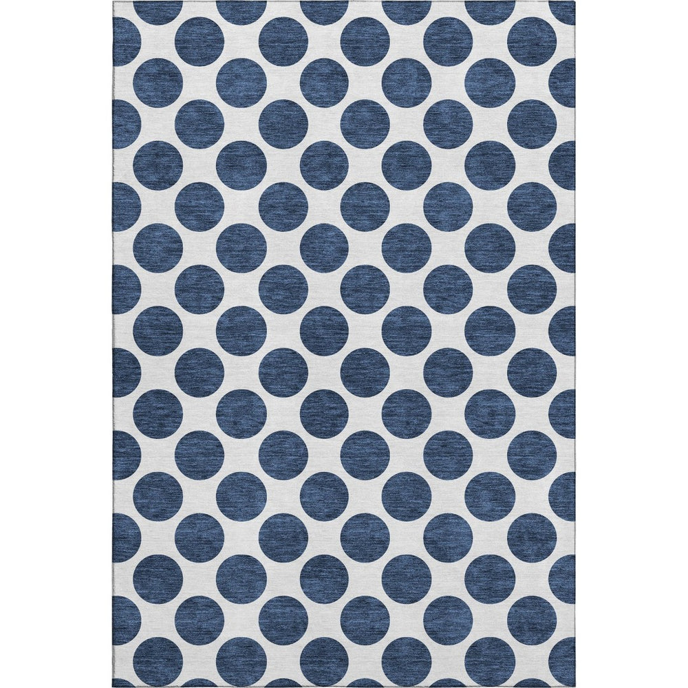 HomeRoots 5' X 8' Navy Blue & Ivory Polka Dot Area Rug - Washable, UV-Protected, Stain-Resistant & Kid-Friendly! 677419