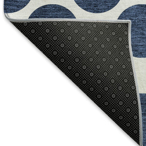 HomeRoots 5' X 8' Navy Blue & Ivory Polka Dot Area Rug - Washable, UV-Protected, Stain-Resistant & Kid-Friendly! 677419