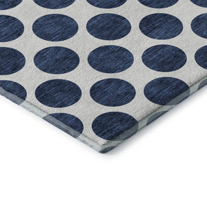 HomeRoots 5' X 8' Navy Blue & Ivory Polka Dot Area Rug - Washable, UV-Protected, Stain-Resistant & Kid-Friendly! 677419