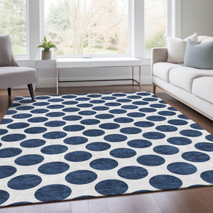 HomeRoots 5' X 8' Navy Blue & Ivory Polka Dot Area Rug - Washable, UV-Protected, Stain-Resistant & Kid-Friendly! 677419