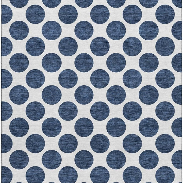 HomeRoots 5' X 8' Navy Blue & Ivory Polka Dot Area Rug - Washable, UV-Protected, Stain-Resistant & Kid-Friendly! 677419