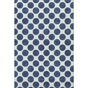 HomeRoots 5' X 8' Navy Blue & Ivory Polka Dot Area Rug - Washable, UV-Protected, Stain-Resistant & Kid-Friendly! 677419