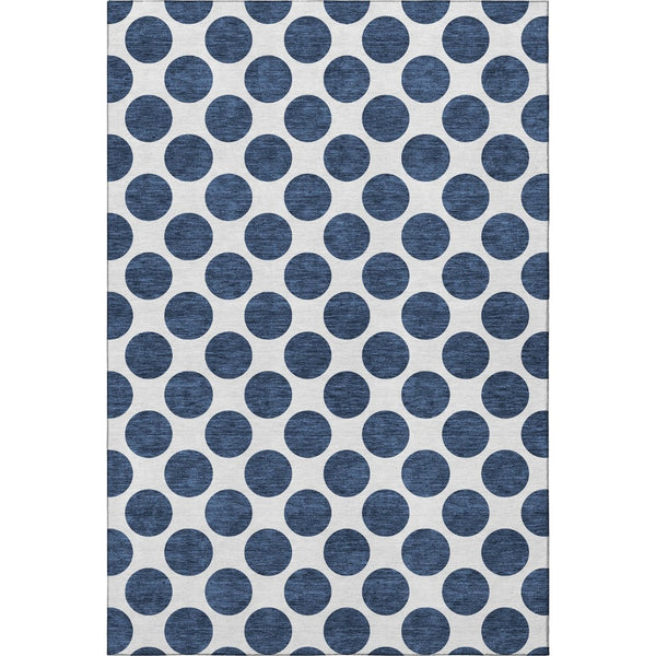 HomeRoots 5' X 8' Navy Blue & Ivory Polka Dot Area Rug - Washable, UV-Protected, Stain-Resistant & Kid-Friendly! 677419