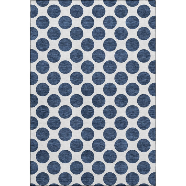 HomeRoots 8' X 10' Navy Blue & Ivory Polka Dot Washable Area Rug - Durable, Stylish, Stain Resistant, UV Protected 677421