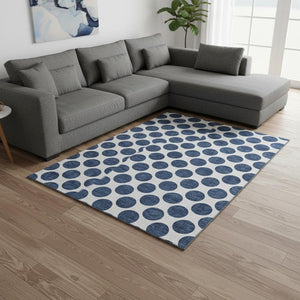 HomeRoots 9' X 12' Navy Blue & Ivory Polka Dot Washable Area Rug with UV Protection – Stylish & Durable Décor 677422