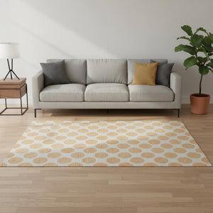 HomeRoots 5' X 8' Washable Peach & Ivory Polka Dot Area Rug with UV Protection - Perfect for Homes with Kids & Pets! 677425