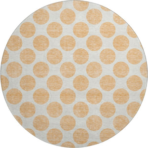 HomeRoots 8' Peach and Ivory Polka Dot Round Rug – Washable, UV-Protected, Durable for Kids & Pets, Stylish Design 677426