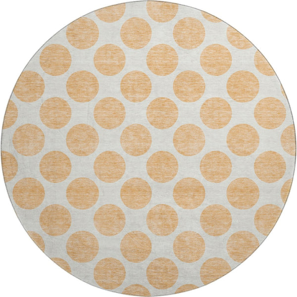 HomeRoots 8' Peach and Ivory Polka Dot Round Rug – Washable, UV-Protected, Durable for Kids & Pets, Stylish Design 677426