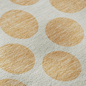 HomeRoots 8' Peach and Ivory Polka Dot Round Rug – Washable, UV-Protected, Durable for Kids & Pets, Stylish Design 677426