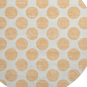 HomeRoots 8' Peach and Ivory Polka Dot Round Rug – Washable, UV-Protected, Durable for Kids & Pets, Stylish Design 677426