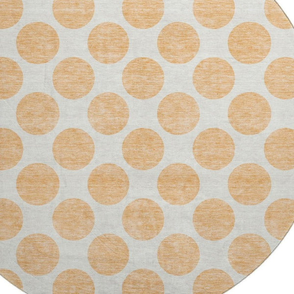 HomeRoots 8' Peach and Ivory Polka Dot Round Rug – Washable, UV-Protected, Durable for Kids & Pets, Stylish Design 677426