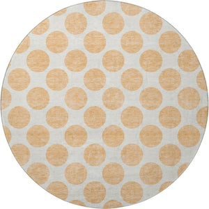 HomeRoots 8' Peach and Ivory Polka Dot Round Rug – Washable, UV-Protected, Durable for Kids & Pets, Stylish Design 677426