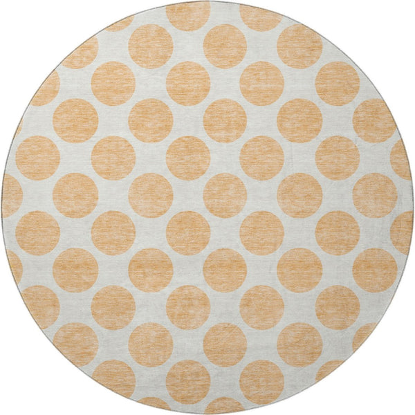 HomeRoots 8' Peach and Ivory Polka Dot Round Rug – Washable, UV-Protected, Durable for Kids & Pets, Stylish Design 677426