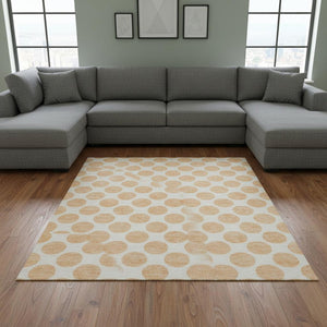 HomeRoots 8' X 10' Peach & Ivory Polka Dot Area Rug – Washable, Stain Resistant, UV Protected for Family Spaces 677427