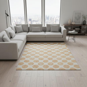 HomeRoots 9' X 12' Peach Polka Dot Area Rug – Durable, Washable, UV-Protected & Ideal for High-Traffic Spaces 677428
