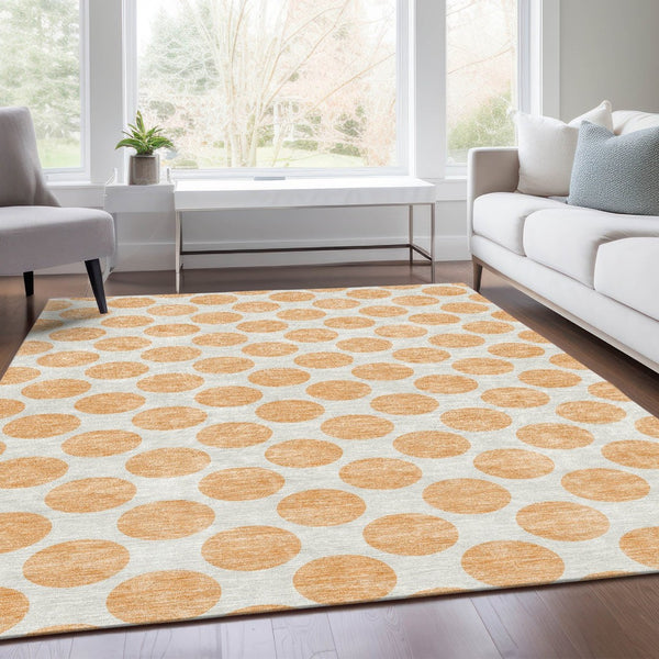 HomeRoots 9' X 12' Peach Polka Dot Area Rug – Durable, Washable, UV-Protected & Ideal for High-Traffic Spaces 677428