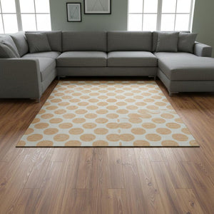 HomeRoots 10' Peach and Ivory Polka Dot Area Rug – Washable, UV-Protected, Stain-Resistant, Kid & Pet Friendly! 677429