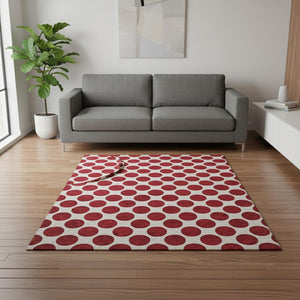 HomeRoots 5' X 8' Red and Ivory Polka Dot Area Rug - Washable, Durable, UV-Protected for Homes with Kids & Pets 677431