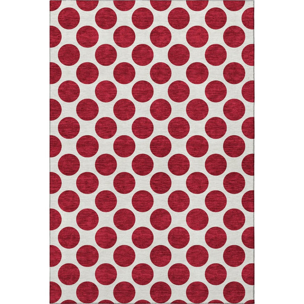 HomeRoots 5' X 8' Red and Ivory Polka Dot Area Rug - Washable, Durable, UV-Protected for Homes with Kids & Pets 677431